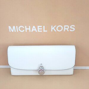 Michael Kors Hamilton Large Flap Continental Wallet Optic White Leather